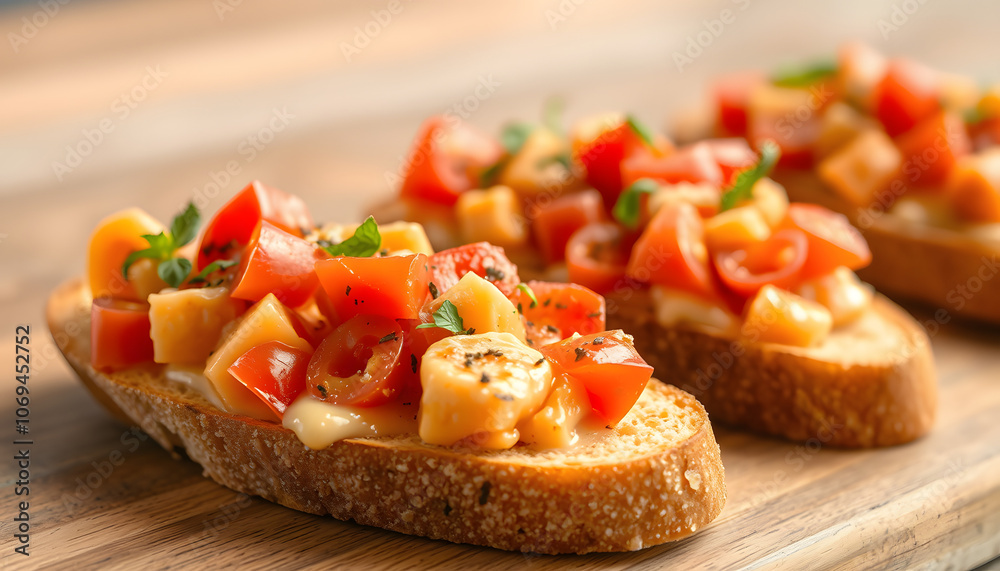 Homemade Pimento Cheese Spread Bruschetta isolated with white highlights, png Homemade Pimento Cheese Spread Bruschetta isolated with white highlights, png