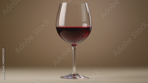 A elegantly styled red wine glass filled against a minimalist background at evening