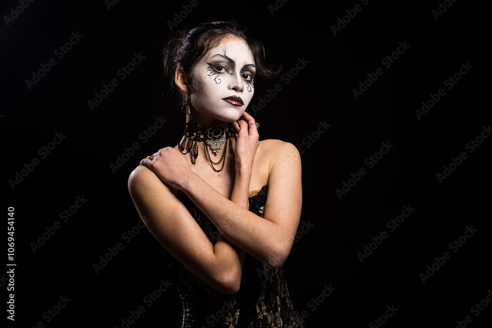 Gothic Woman with Dramatic Makeup and Lace Choker Gothic Woman with Dramatic Makeup and Lace Choker