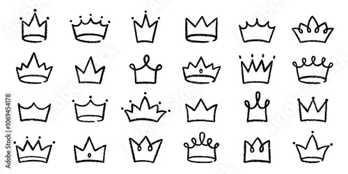 Chalk pencil crown doodle. Childish scribble  princess tiara in sketch style. Grunge texture. Hand drawn vector illustration isolated on white background