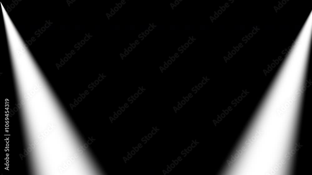 Two bright spotlights shining against a dark background for theatrical, concert, or event promotions, advertisements, or entertainment concepts. Two bright spotlights shining against a dark background for theatrical, concert, or event promotions, advertisements, or entertainment concepts.