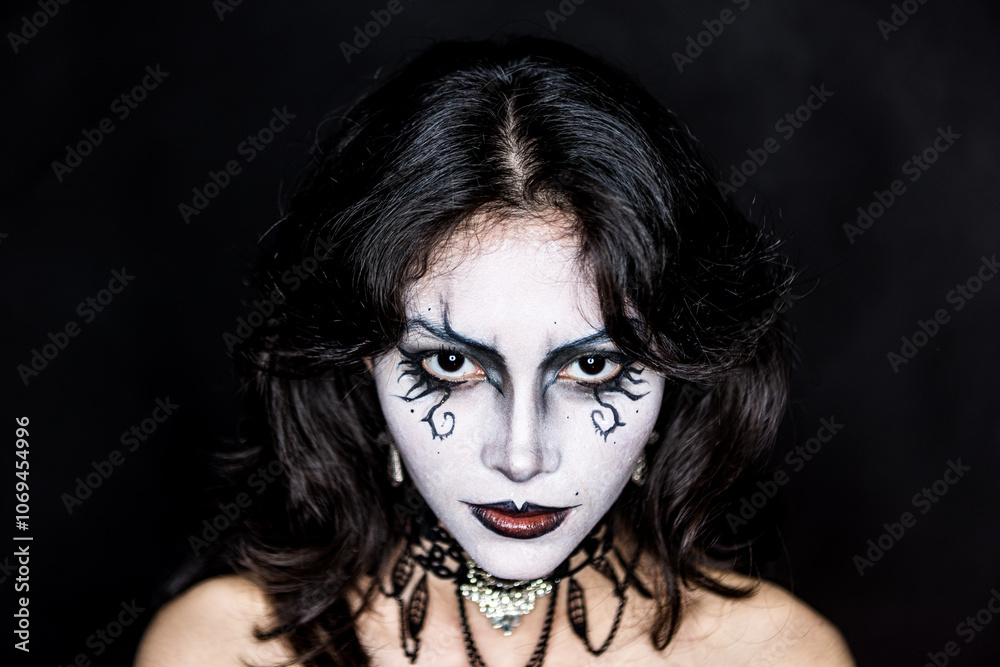 Intense Gothic Portrait of Woman with Dramatic Makeup