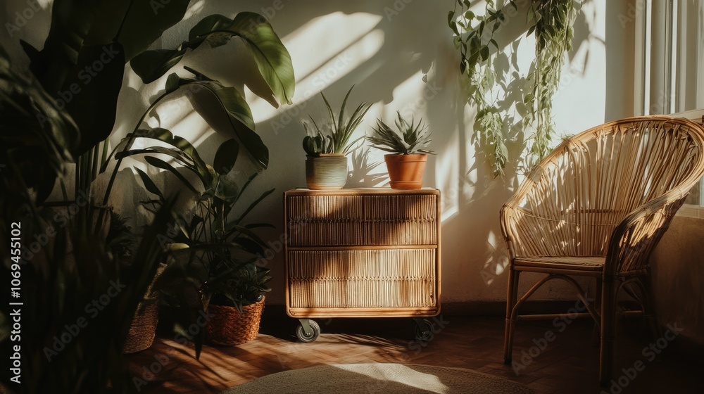 Fototapeta premium Cozy Indoor Plant Corner with Natural Light