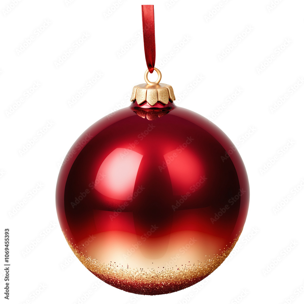 Red Christmas ball with gold detailing on a transparent background Red Christmas ball with gold detailing on a transparent background