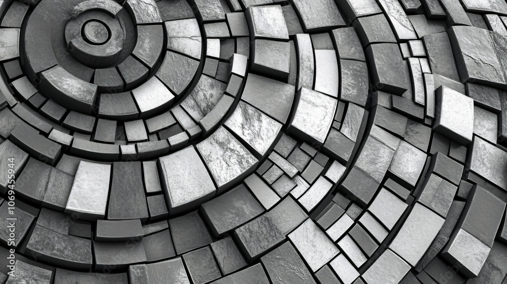 Fototapeta premium Abstract grayscale mosaic with intricate tiles and uniform textures.