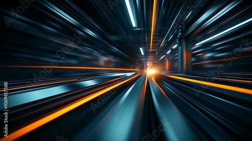 A dynamic, futuristic image depicting vibrant light streaks in dark surroundings, creating a sense of speed and motion.