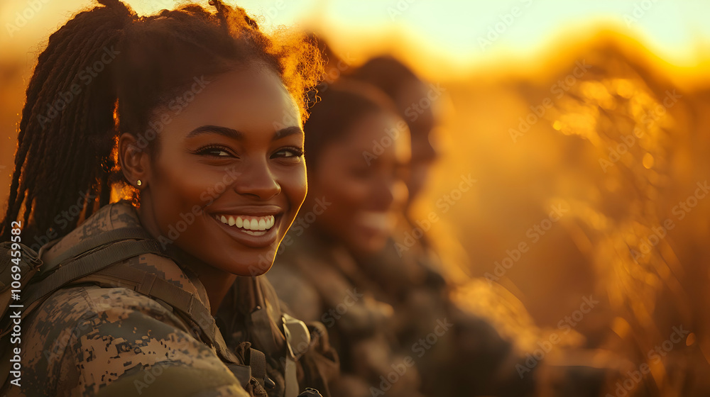 Smiling Female Soldier in Camouflage Uniform - Realistic Image Smiling Female Soldier in Camouflage Uniform - Realistic Image