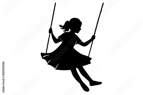 Silhouette girl plays swinging swing. Vector illustration
