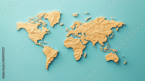 Fototapeta Naklejka Na Ścianę i Meble -  an image of a world map in flat color on a blue background