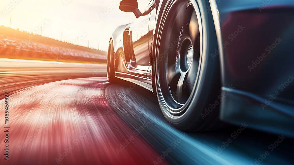 drifting car wheels close-up,Sports car racing on the race track