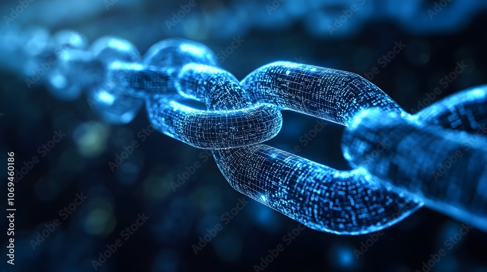 A chain of blue links with a blue background. The chain is made of a blue material and is very shiny A chain of blue links with a blue background. The chain is made of a blue material and is very shiny