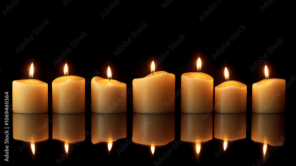 rows of lit candles in a dark background rows of lit candles in a dark background