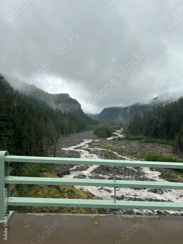 River at Mt.Rainier in Washington on a cloudy day photo