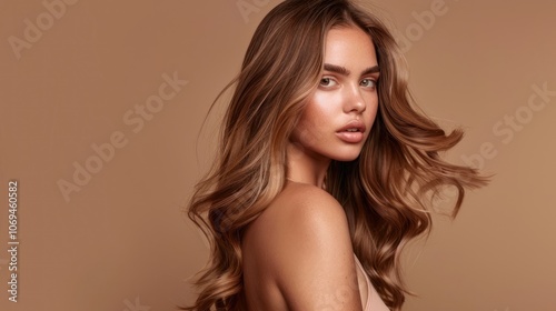 Beauty Model, hairstyles and hair care of women in studio on brown background