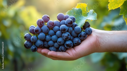 Harvesting ripe grapes from a vineyard during golden hour in late summer