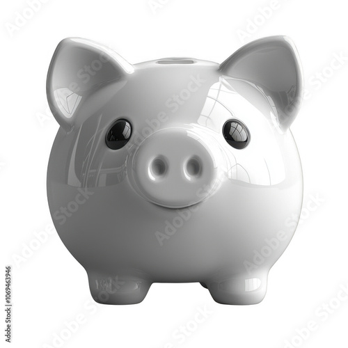 White Piggy Bank on transparent backgroung, png file, no background