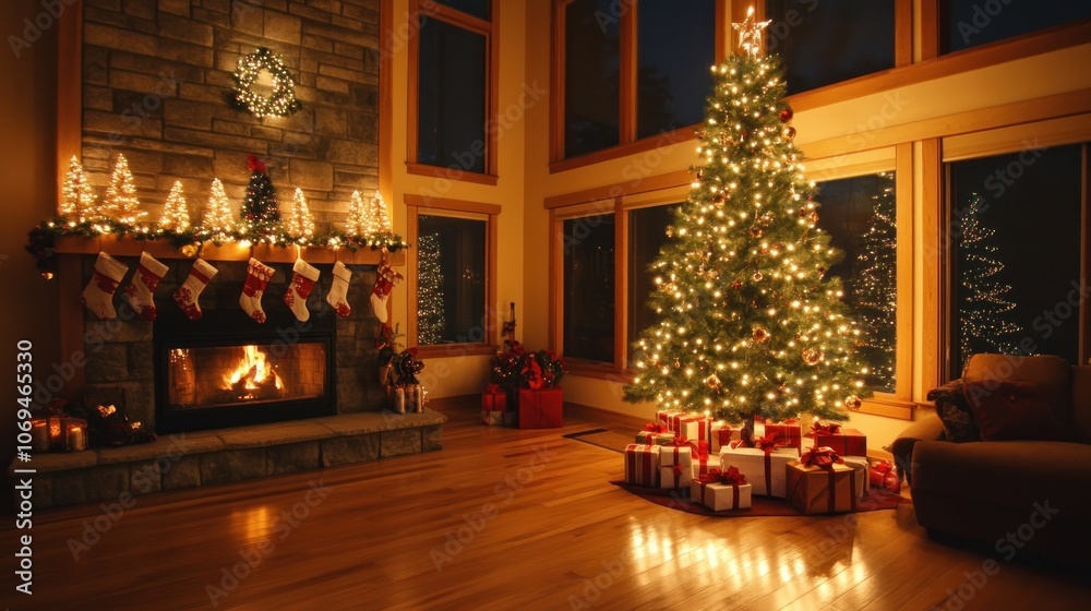 Cozy Christmas Fireplace with Decorated Tree Cozy Christmas Fireplace with Decorated Tree