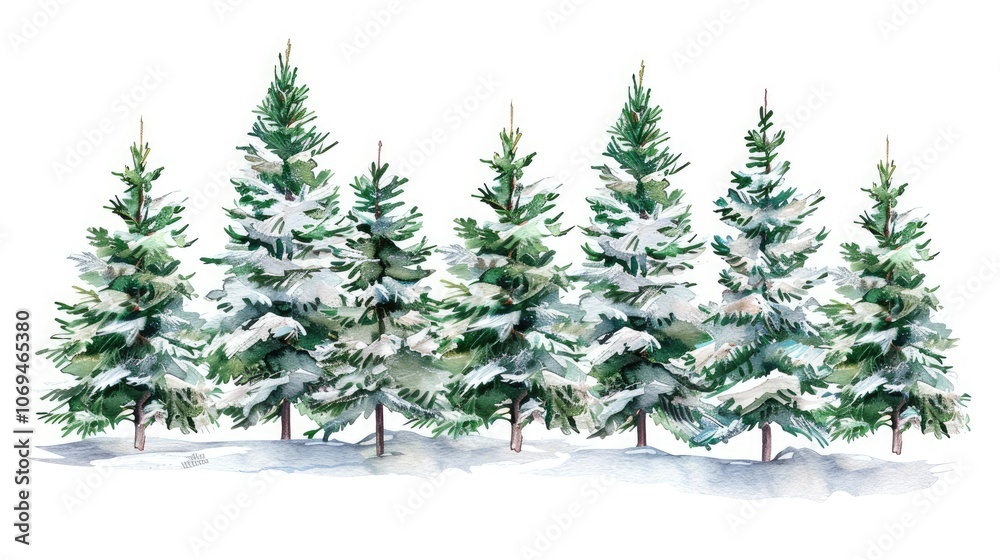 Obraz premium Christmas festival concept, snowy countryside landscape. Mysterious pine tree or fir tree for Christmas design in winter