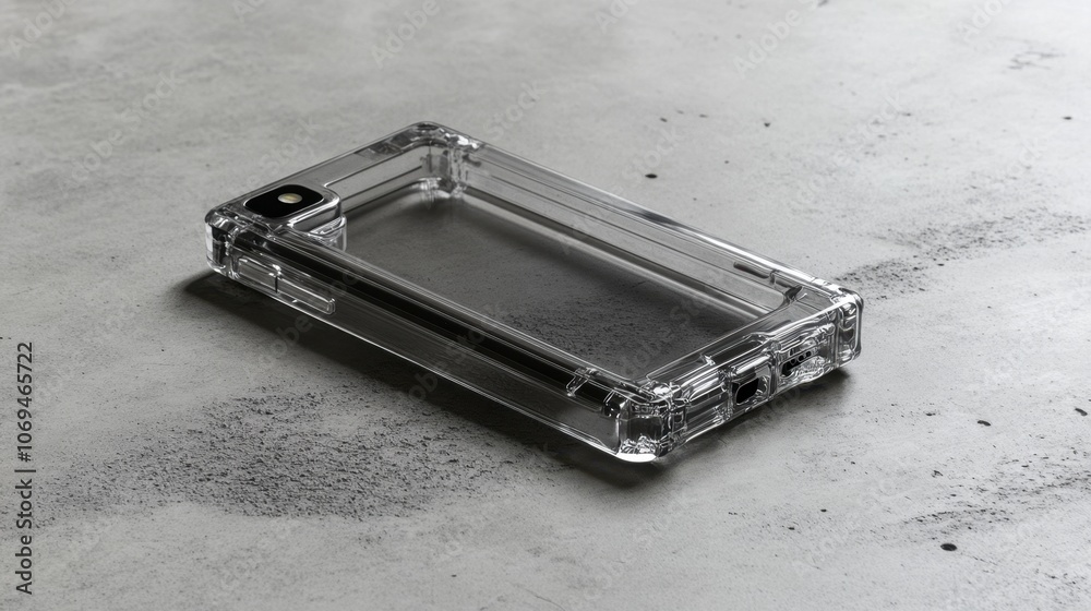 Clear Protective Phone Case on Concrete Surface Clear Protective Phone Case on Concrete Surface