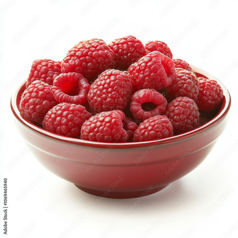 A bowl of fresh raspberries, isolated on a white background, highlighting a vibrant red berry A bowl of fresh raspberries, isolated on a white background, highlighting a vibrant red berry