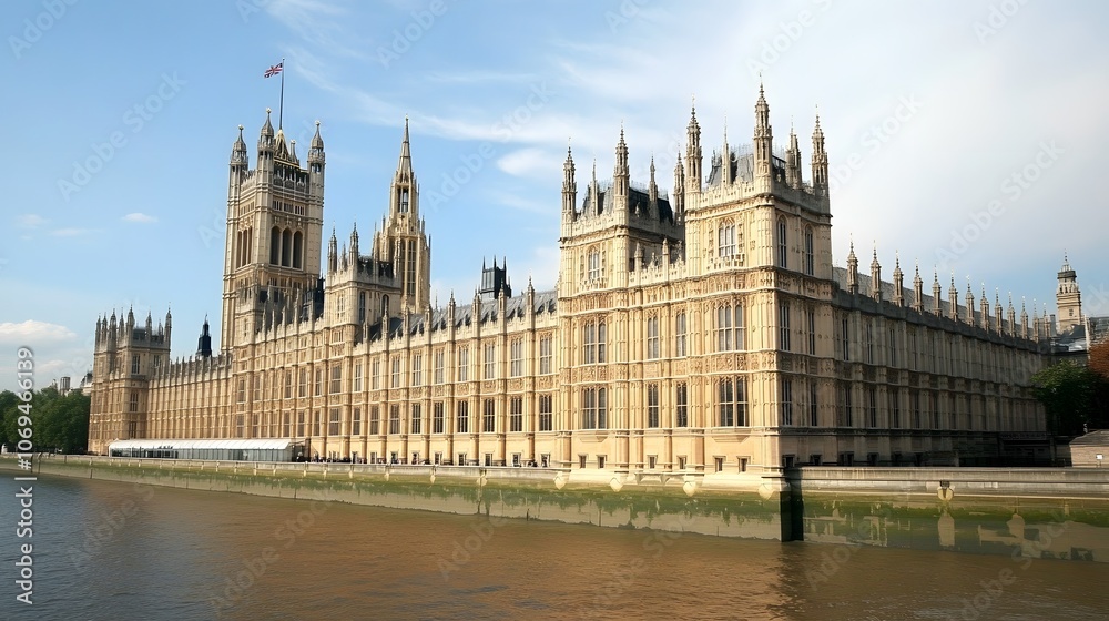 Fototapeta premium The stunning architecture of the Houses of Parliament along the River Thames