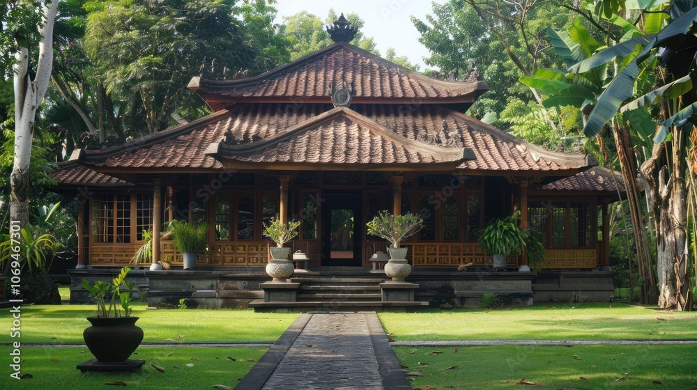 Traditional Balinese villa with spacious yard and swimming pool. Traditional Balinese villa with spacious yard and swimming pool.