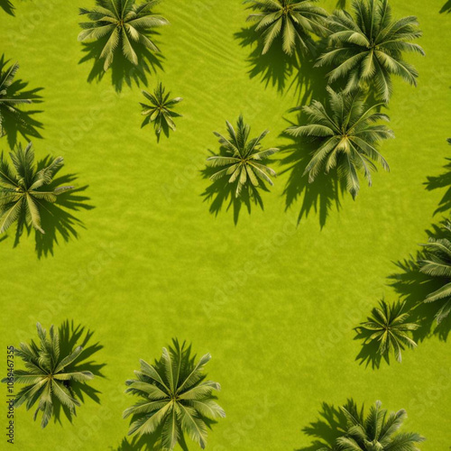 Landscape of coconut trees on green grass.