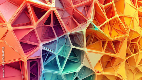 3D Polygons Creating a Complex Web Structure, Blending Colors Seamlessly