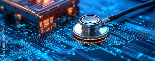 Digital Health Checkup Stethoscope on Circuit Board