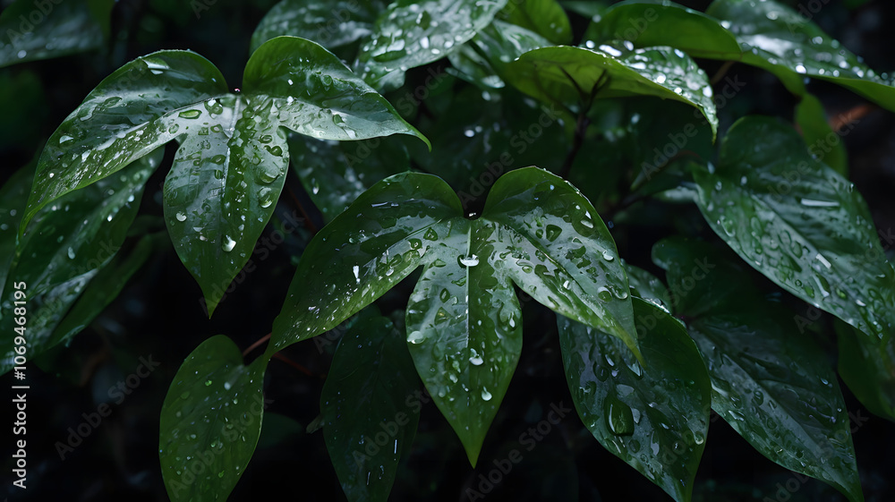 Fototapeta premium Background photo of dark green leaves that are wet as if they had been exposed to rain