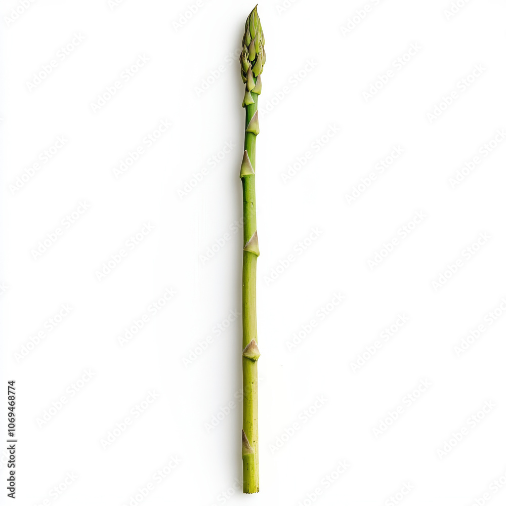 Naklejka premium A single green asparagus spear, isolated on a white background, emphasizing a fresh vegetable