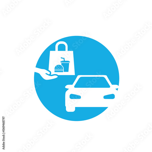 Service model vector of fast food delivery in car, drive thru, flat design.
