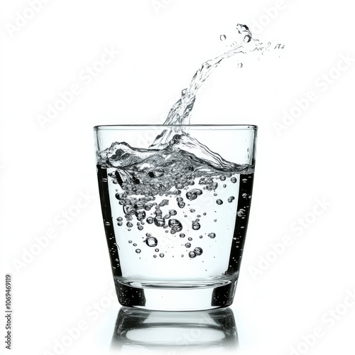 A glass of sparkling mineral water, isolated on a white background, highlighting a hydrating beverage