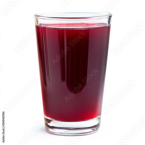 A glass of pomegranate juice, isolated on a white background, highlighting a vibrant fruit beverage