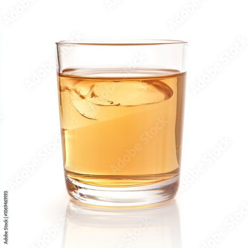 A glass of apple cider vinegar drink, isolated on a white background, showcasing a health tonic