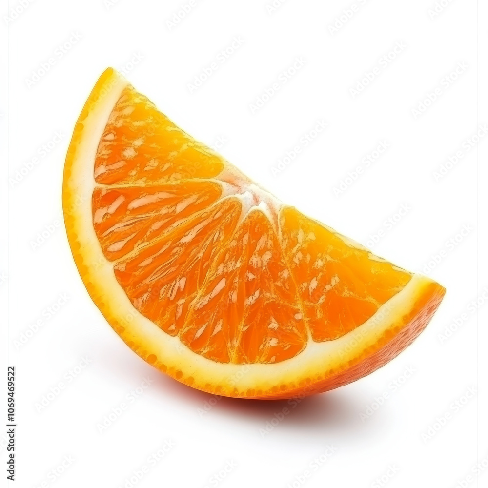 A single juicy orange segment, isolated on a white background, highlighting a burst of citrus flavor A single juicy orange segment, isolated on a white background, highlighting a burst of citrus flavor
