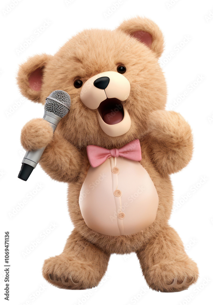 Fototapeta premium Teddy bear singing plush toy white background.