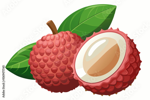  Delicious fresh lychee fruit isolated on white vector art illustration  photo