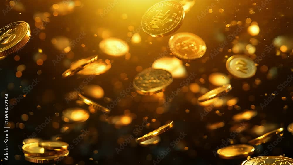 Floating Golden Coins in a Beautiful and Enchanting Magical Environment Floating Golden Coins in a Beautiful and Enchanting Magical Environment