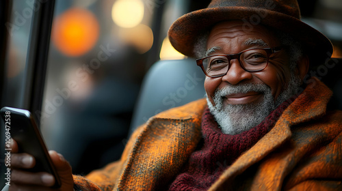 Wallpaper Mural Smiling Senior Man in Orange Coat - Realistic Image Torontodigital.ca