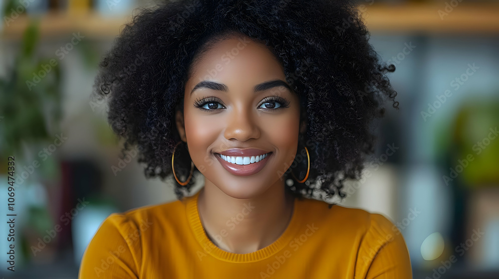 Smiling Woman with Curly Hair - Portrait Photo Smiling Woman with Curly Hair - Portrait Photo