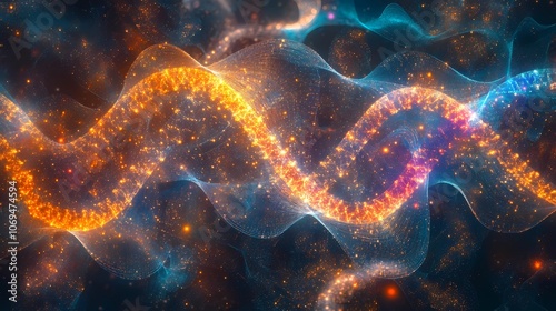 Abstract DNA visualization with a calm, gradient background and subtle 3D effect, great for high-tech and healthcare-related illustrations