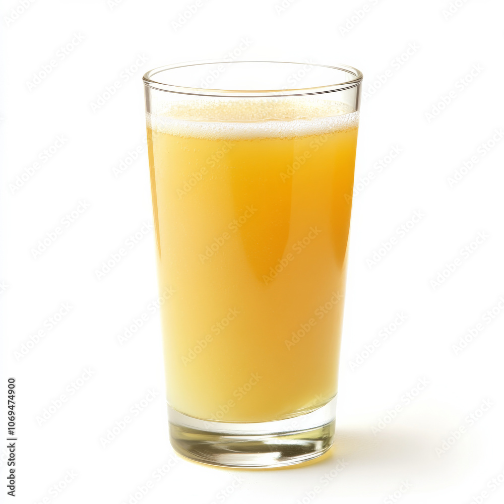 A glass of fresh pineapple juice, isolated on a white background, showcasing a sweet and tropical drink A glass of fresh pineapple juice, isolated on a white background, showcasing a sweet and tropical drink