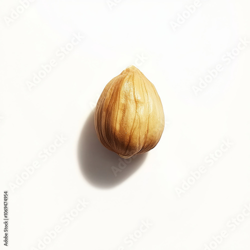 A single hazelnut, isolated on a white background, showcasing a small and flavorful nut photo