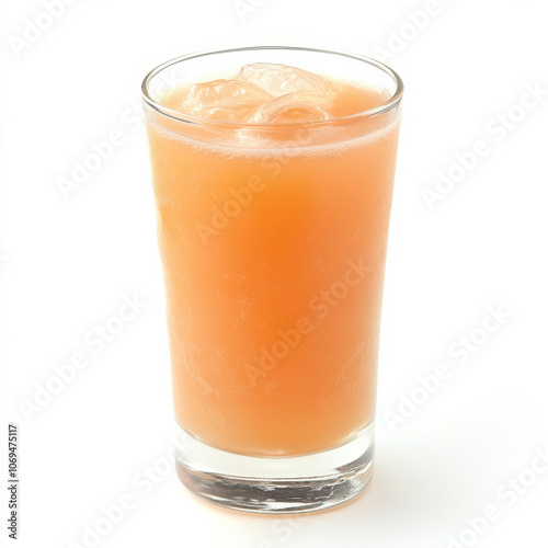 A glass of fresh grapefruit juice, isolated on a white background, showcasing a tangy drink