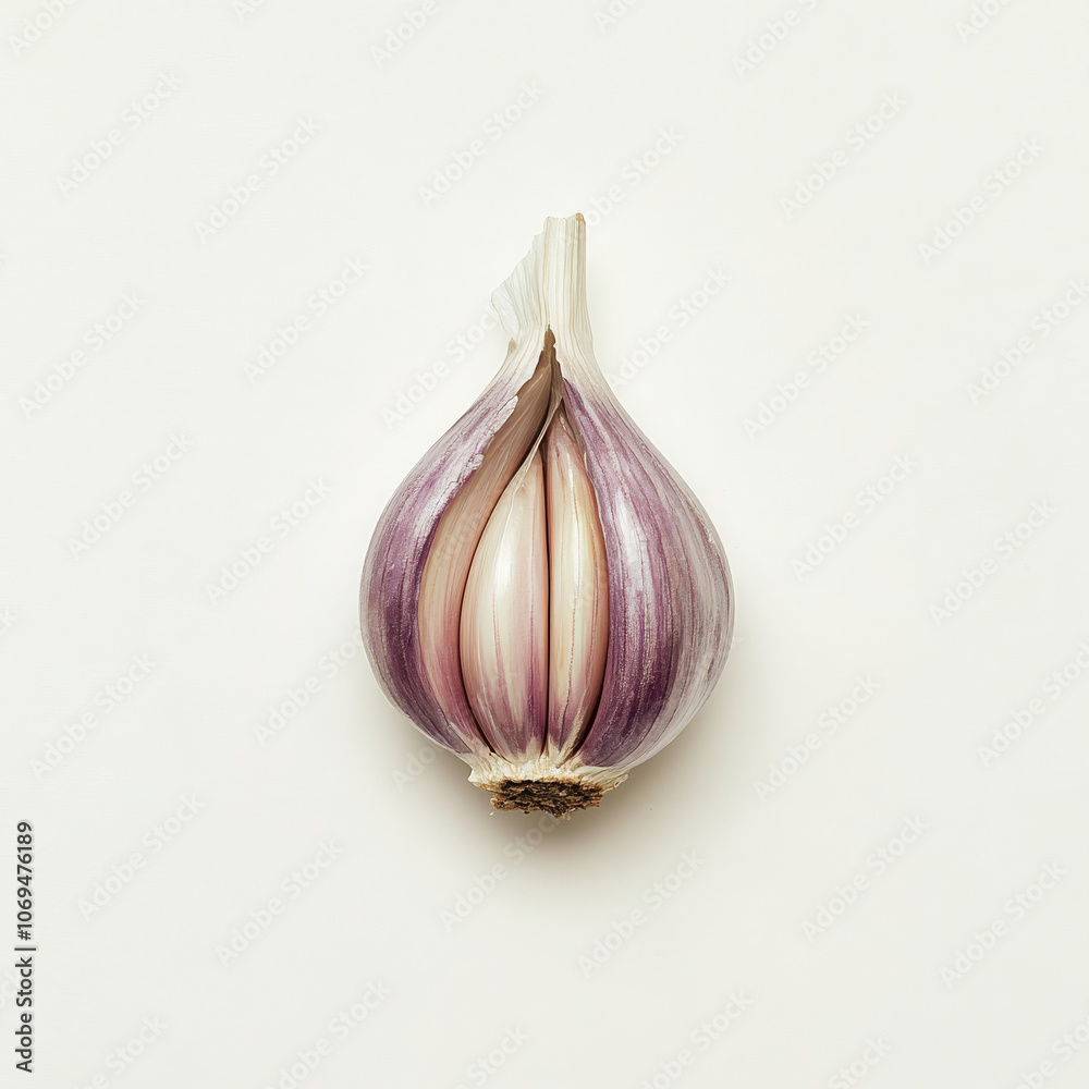 Fototapeta premium A single clove of garlic, isolated on a white background, showcasing a bold and aromatic ingredient