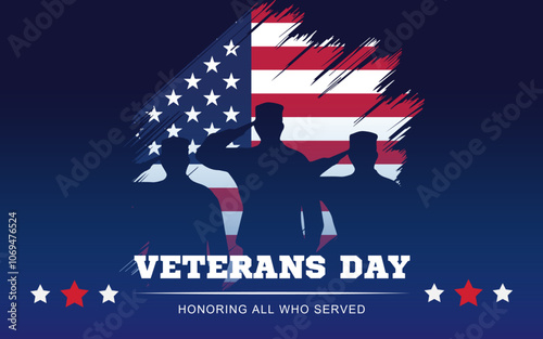 Three sholders  Veterans Day banner, Veterans Day template with USA flag and soldiers salute, veterans day vector wall paper design