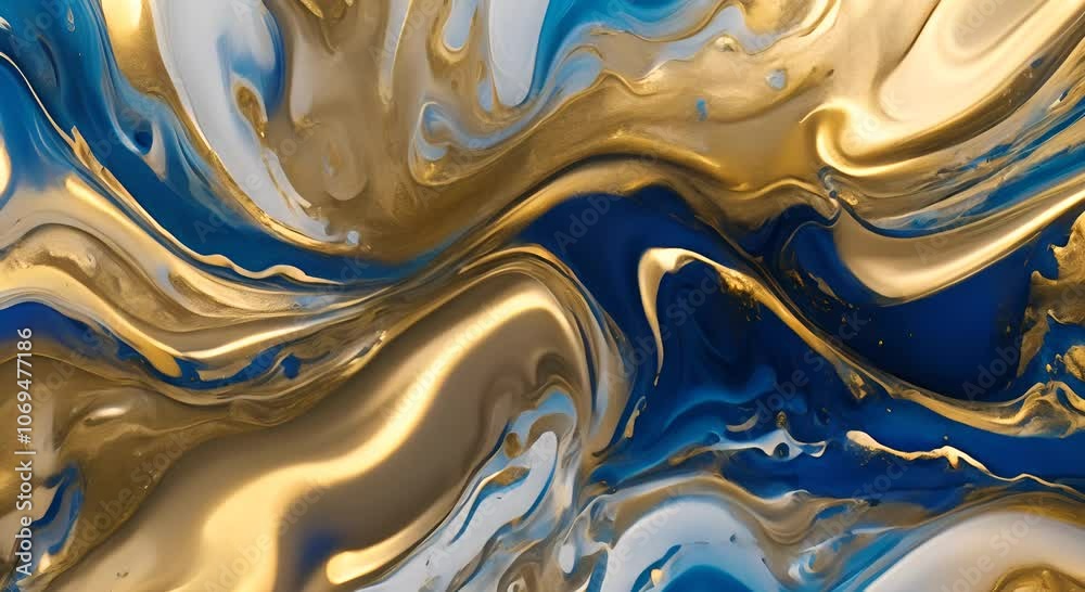 Marble blue golden texture Paint blend Shiny fluid mix Blur blue black golden color glowing sparkling marble texture acrylic ink wave motion abstract art background video 4K