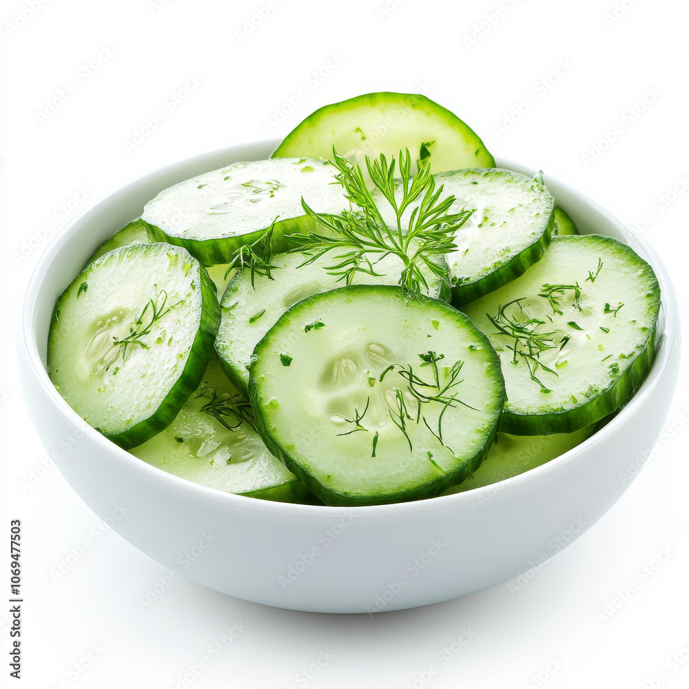 A bowl of cucumber salad, isolated on a white background, emphasizing a light and fresh dish A bowl of cucumber salad, isolated on a white background, emphasizing a light and fresh dish