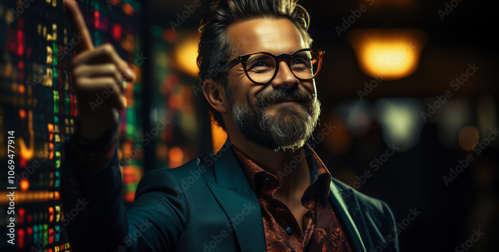 Businessman and financial analysis graph chart stock exchange in trading room. Generative Ai. Businessman and financial analysis graph chart stock exchange in trading room. Generative Ai.